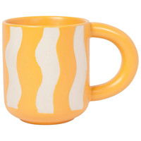 Mug en grès rayé rustique - Jaune et blanc, style nordique, tasse pour la rentrée scolaire
