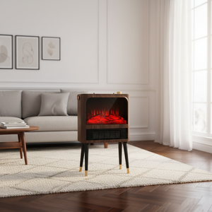 Cheminée électrique autoportante élégante au design rétro imitation bois, avec contrôleur de température, flamme 3D réaliste, en plastique ABS - Product Image 1