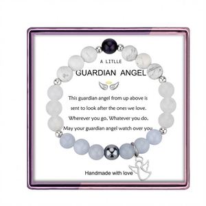 Bracelet tendance TRYME en pierre naturelle plaqué argent avec motif ange, perles de verre colorées, vitalité et force de vie, personnalisable sans fin. - Product Image 2