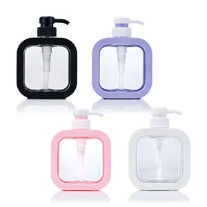 New colorful flat square shape 300ml 500ml refillable plastic facial cleanser hand liquid soap pump bottles for body lotion