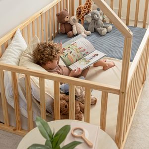Cama Montessori de suelo con puerta para niños, tamaño individual, 100% madera de pino, con cerramiento de seguridad para niños mayores de 5 años - Product Image 3