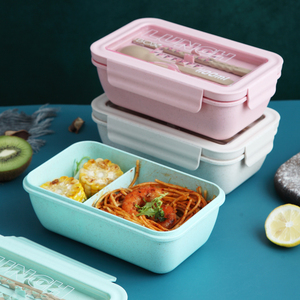 Wheat Straw Lunch Box Leakproof Microwavable Bento Box With Chopsticks Spoon PP Dinnerware Wheat Straw Lunch Box