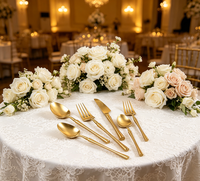 Ensemble de couverts de luxe en acier inoxydable 304 doré, finition miroir 18/10 avec logo gravé au laser, idéal pour hôtels, restaurants, mariages et fêtes