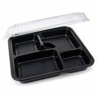 Conteneur alimentaire multi-compartiments écologique en gros avec couvercle, boîte à bento noire en PP, réutilisable et empilable pour la préparation des repas