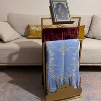 Support moderne en métal pour tapis de prière avec porte-coran Rehal, étagère à tapis de prière islamique à 3 niveaux avec silhouette de mosquée, décoration Aïd Ramadan