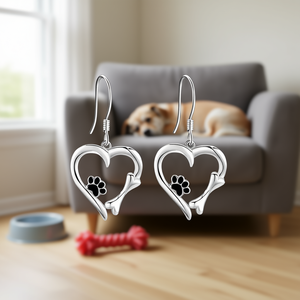E3945 White Gold <b>Dog</b> Paw Heart Earrings Cut Pet <b>Ornament</b> Jewelry for <b>Dogs</b> - Product Image 2