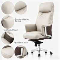 Fauteuil de Direction Ergonomique Moderne et Confortable en Cuir Véritable Marron, Pivotant, avec Accoudoirs, Chaise de Bureau pour PDG et Dirigeants, Structure en Aluminium, Style Aile