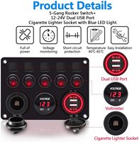 Panneau de commutation étanche 12V 5 interrupteurs pré-câblé, robuste, pour usage marin, avec chargeur USB double port et LED