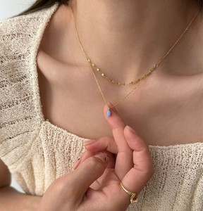 Cadena multicapa para mujer, joyería de ópalo inoxidable, Colgante de Piedra Natural con lágrima, collar de oro - Product Image 6