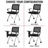 Chaise de bureau ergonomique en maille avec accoudoirs rabattables et roulettes en option, chaise de formation empilable pour salle de conférence