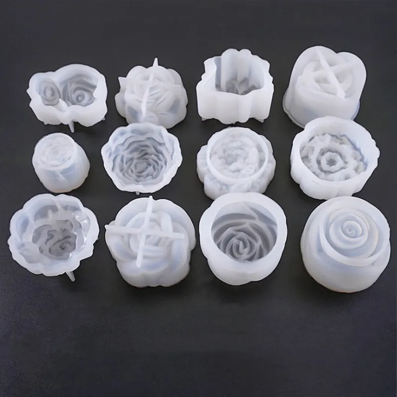 Venditori a caldo 12 pezzi stampo in Silicone rosa fiore 3D stampo in resina fai da te stampo artigianale per creazione di gioielli strumenti per fusione epossidica stampi