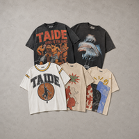 T-shirt Boxy TaiDe avec logo personnalisé, 280 GSM, teint en pièce, délavage vintage, imprimé graphique, épaules tombantes, OEM, marque privée, fabricant en gros