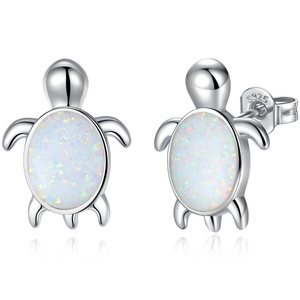 en rodio <span class=keywords><strong>de</strong></span> forma ovalada blanco Opal tortuga <span class=keywords><strong>de</strong></span> <span class=keywords><strong>mar</strong></span> pendientes hechos a mano espárragos pendiente para las mujeres - Product Image 1