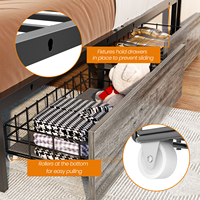 Cadre de Lit Métallique Pleine Grandeur Moderne avec 4 Tiroirs de Rangement, Station de Recharge, Portable & Durable pour Chambre à Coucher, Appartement, Hôtel & École