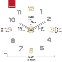 Moderner Gold-Schwarzer Großer DIY 3D Hängender Rahmenloser Acryl-Aufkleber Geräuschloser Quarz-Mechanismus Batteriebetrieben Esszimmer-Deko 120cm