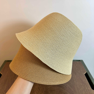 Custom Logo Straw Bucket <b>Hat</b> Bulk Women's Summer <b>Sun</b> Cap Bell-shaped Minimalist <b>Ladies</b> Straw <b>Hats</b> with Wholesale - Product Image 2