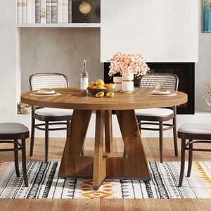 US-Lokaler Esstisch für 4 Personen, 120 cm Runder Farmhouse-Küchentisch mit Holzsockel für Küche, Esszimmer - Product Image 5
