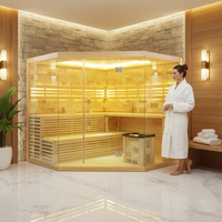 Sauna Uap Basah Garam Himalaya Tradisional untuk 5-6 Orang dengan Panel Kontrol Komputer, Konstruksi Kayu Hemlock Solid untuk Penggunaan Komersial di Vila