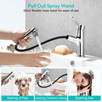 Robinet de lavabo de salle de bain extractible avec jet cascade, 3 modes, monocommande, chromé, à poser sur le comptoir