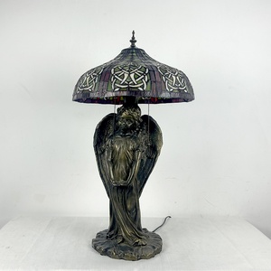 LongHuiJing European Simple Antique Stained Glass <b>Table</b> <b>Lamp</b> for Style Desk Light with 16 Inch Wide Lamphade Angel <b>Base</b> LED - Product Image 2