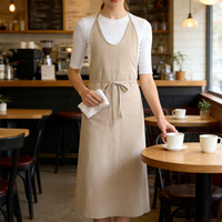 Tablier de cuisine en coton et lin pour femme, col halter, taille ajustable avec lien, logo personnalisé, résistant aux taches, idéal pour la cuisine, le café, la restauration