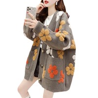 Cardigan épais en tricot à col en V et motif floral, style influenceur, pour femme, style japonais, nouvelle collection automne/hiver 2025, tendance