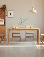 Ensemble de table à manger en bois massif M2111 pour appartement, 4 places, plateau en chêne blanc extensible, design moderne minimaliste, meubles de salle à manger