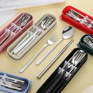 不锈钢便携式餐具叉勺筷子套装韩式简约三件套户外用餐工具2025新款 - Product Image 2