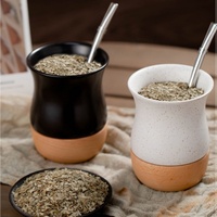 2026 Emerit Tasse à yerba maté en céramique style nordique classique, personnalisable avec logo, avec base en bois et bombilla