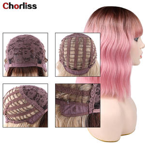 Perruque ondulée rose avec frange femmes court <span class=keywords><strong>Bob</strong></span> bouclé épaule longueur perruques synthétique texturé Costume fête Cosplay bordeaux rouge perruque - Product Image 6