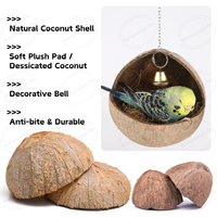 Lit de maison rembourré en peluche pour nid d'oiseau en coquille de noix de coco naturelle pour perroquet perruche hamster