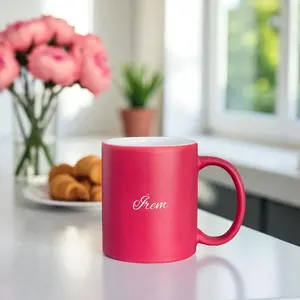 Mug en céramique rose quartz 15 oz, peint à la main, design nordique, passe au micro-ondes, produit personnalisé - Product Image 1