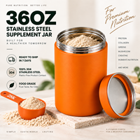 Expédition immédiate : Contenant hermétique et étanche en acier inoxydable 304 de 36 oz (500 g) pour poudre de collagène, avec cuillère doseuse de 30 ml, idéal pour les compléments alimentaires et les voyages.