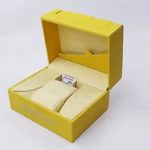 Caixa de armazenamento de relógio em couro PU amarelo com travesseiro de formato especial personalizado novo design