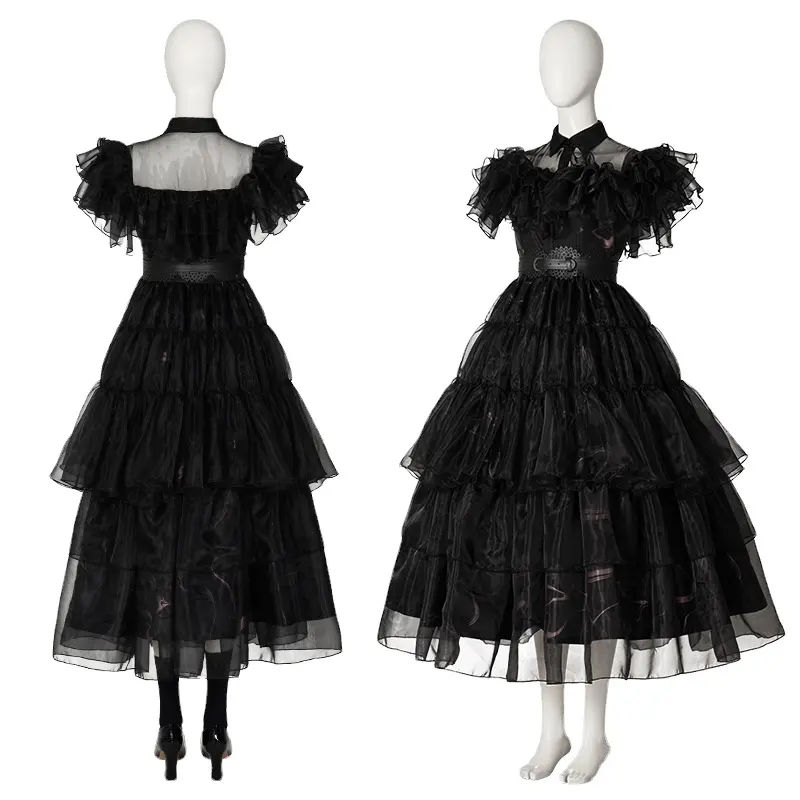 Tiktok Hot Sale Wednesday Addams Family Comedy Same Cos Ball Wednesday Black Dress Gothic Costumes Clothing