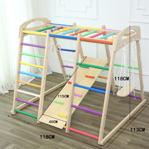 8-in-1 Indoor Playground Jungle Gym for Toddlers Wood Climbing Toys with Slide Monkey Bar <b>Swing</b> Wood Rope Ladder Climbing <b>Frames</b> - Product Image 4