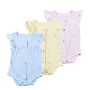 Été Mignon Bio Coton Onesie Bébé Fille Vêtements À Volants Manches Barboteuse