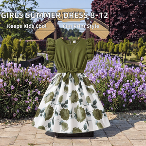 Vestidos de Verano 2026 para Niñas de 8 a 12 Años, Cuello Redondo, Sólidos, Casuales, Rectos, Manga Corta, Antiarrugas, Transpirables, con Volantes, ODM - Product Image 1