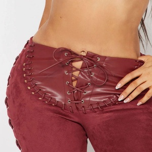 Nouvelle Arrivée Automne – Pantalon en Cuir Skinny Femme de Haute Qualité, Sexy, à Cordon de Serrage, Fendu, Taille Basse, Coupe Évasée - Product Image 4