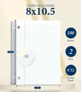 <span class=keywords><strong>Cuaderno</strong></span> de Papel Suelto Personalizado, Papel de 8 x 10.5 Pulgadas, Papel Rayado Universitario, Papel Perforado con 3 Orificios para Carpetas de 3 Anillos - Product Image 2