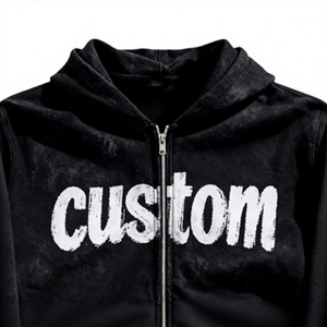 Sudadera con capucha y cremallera frontal personalizada para hombre, de forro polar negro, estilo casual urbano, corte regular, estilo invierno - Product Image 3