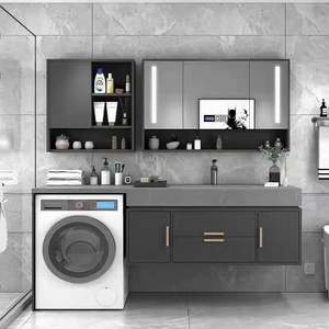 Miroir intelligent LED SANTOPOVA avec éclairage, salle de bain et meubles de salle de bain, bois, marbre noir, armoire de salle de bain - Product Image 6