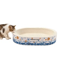 Griffoir ovale en carton blanc pour chat avec lit intégré, en carton ondulé épais, résistant à l'usure, sans peluches, design simple