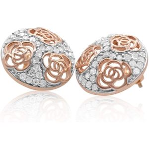 Ornaatis Floral <b>Stud</b> <b>Earrings</b> 0.61 Cttw Diamond Two Tone Gold Plated 925 Sterling <b>Silver</b> Women's Everyday Wear - Product Image 2