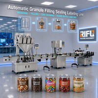 Automatische productielijn voor het vullen, sealen en etiketteren van korrels, 20-40 BPM, voor plastic potten met noten, haver, rijst, suiker, specerijen, weegschaal, CE-gecertificeerd.
