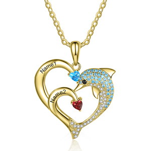 <span class=keywords><strong>Collier</strong></span> personnalisé avec pierre de naissance, cadeau tendance pour la Saint-Valentin et les anniversaires, <span class=keywords><strong>collier</strong></span> avec nom personnalisé, cœur, <span class=keywords><strong>dauphin</strong></span>, diamant incrusté - Product Image 1