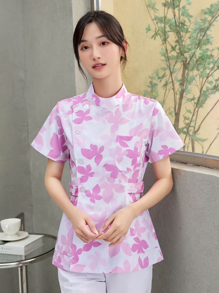 Maple Leaf Pink Collar Top de manga corta