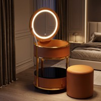 Coiffeuse moderne pour chambre d'hôtel/appartement, en acier inoxydable et pin, avec panneau mélaminé et miroir éclairé LED 3 couleurs