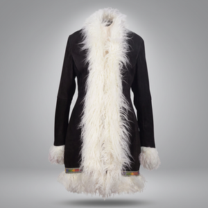 Afghan Coat Retro Penny lane <b>Suede</b> Leather Mongolian Fur Women's Long Trench Coat Afghan Coat Penny lane <b>Suede</b> Leather Mongolian - Product Image 3