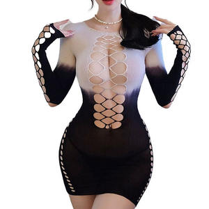 Lencería de red ajustada sexy transparente que cambia de color con espalda abierta y falda hundida - Product Image 1